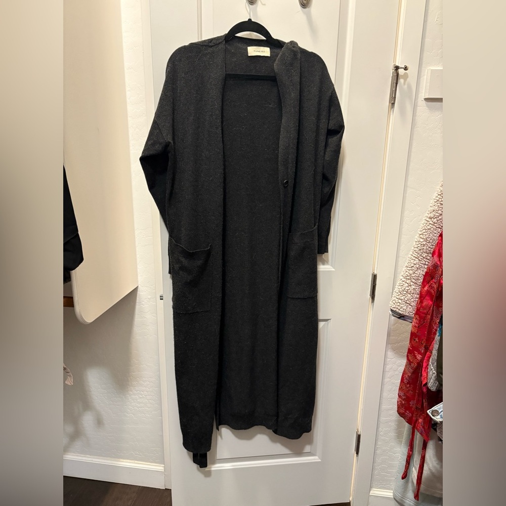 Women's charcoal cashmere & merino wool Long Sweater